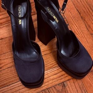 Fashion Nova Black Platform Block Heel Sandals with Ankle Strap Detail